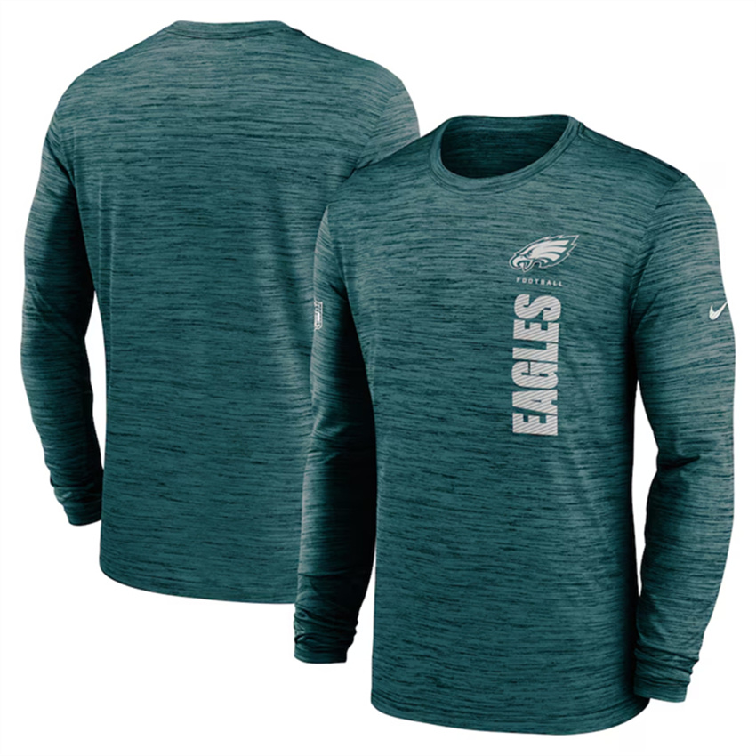 Men's Green Philadelphia Eagles 2024 Sideline Team Velocity Performance Long Sleeve T-Shirt